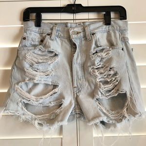 Levi’s high-waisted torn jean shorts
